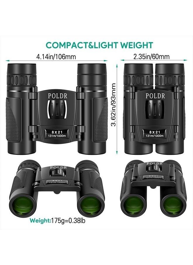 POLDR - 8x21 Small Compact Lightweight Binoculars for Adults Kids Bird Watching Traveling Sightseeing.Mini Pocket Folding Binoculars for Concert Theater Opera - Image 1