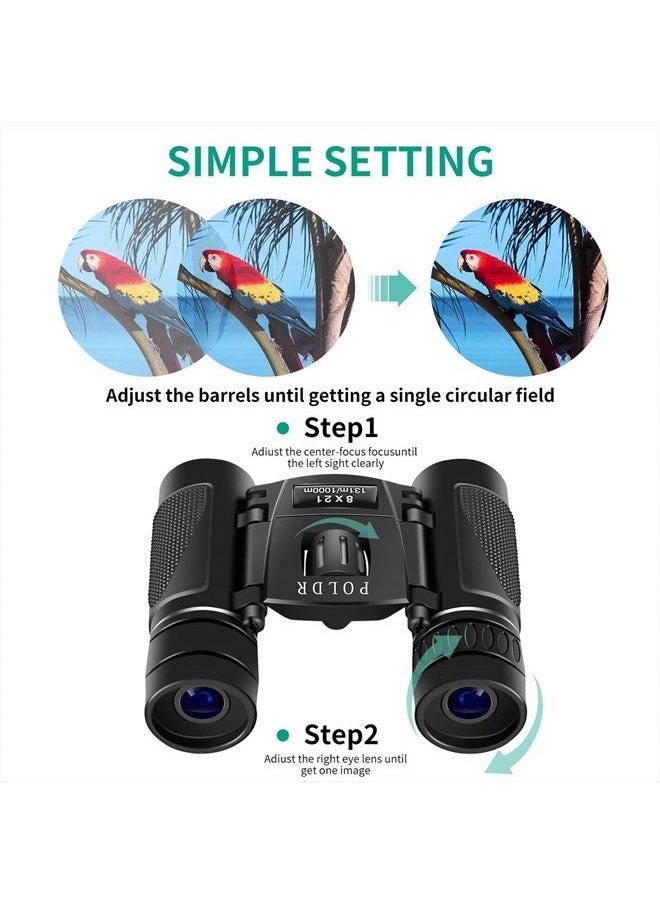 POLDR - 8x21 Small Compact Lightweight Binoculars for Adults Kids Bird Watching Traveling Sightseeing.Mini Pocket Folding Binoculars for Concert Theater Opera - Image 1