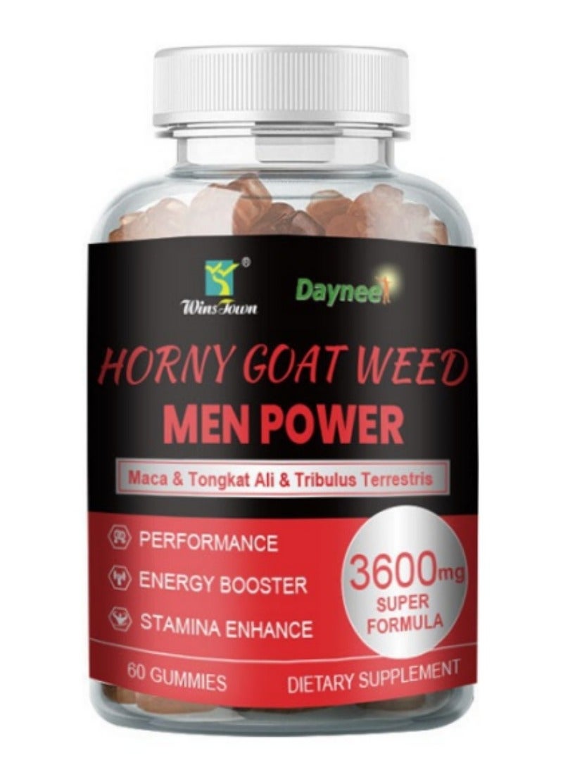 Wins Town Men's Energy Gummies with Maca and Ginseng, Vegan, Natural Power Boost, Vitality Support, 60 Gummies - Image 1