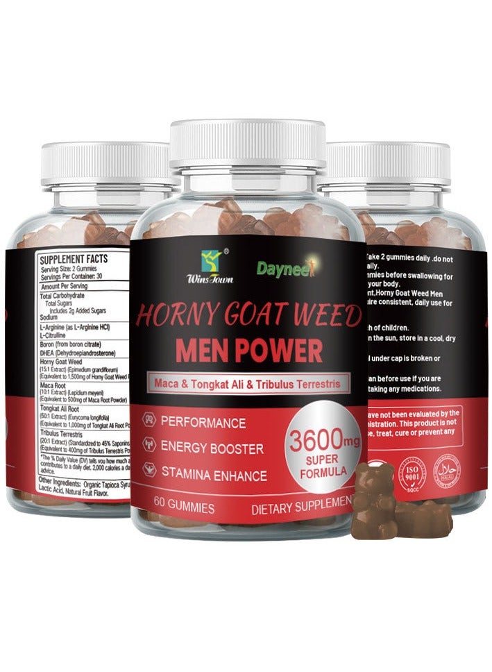 Wins Town Men's Energy Gummies with Maca and Ginseng, Vegan, Natural Power Boost, Vitality Support, 60 Gummies - Image 3