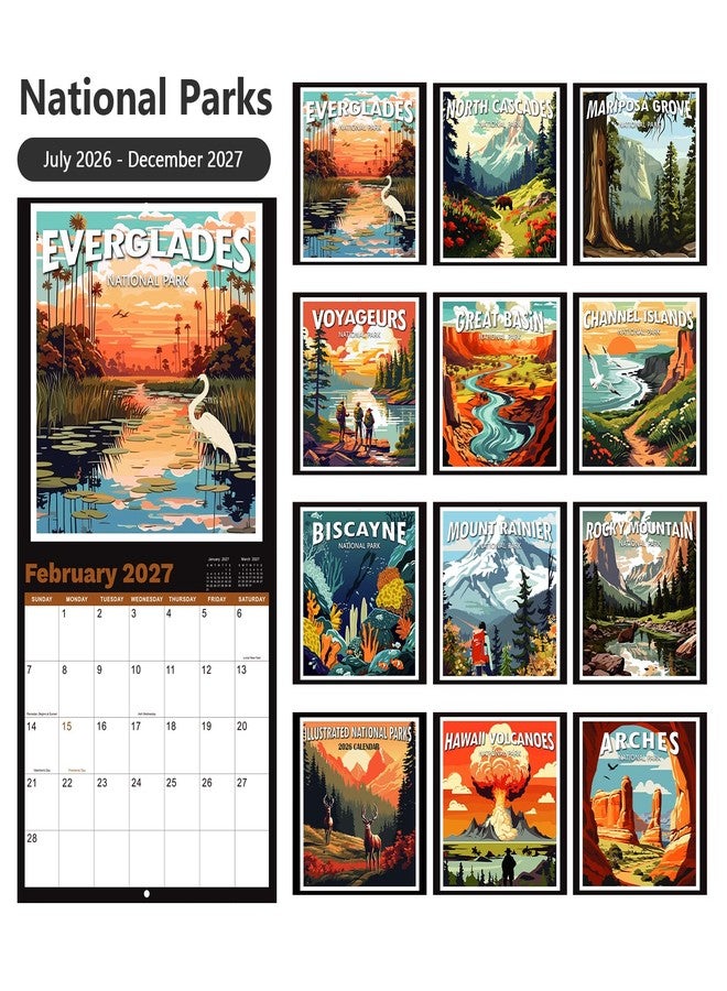 Coboll 2026-2027 Calendar - National Parks 2026-2027 Wall Calendar, 18 Monthly Square Calendar from Jul.2026 - Dec.2027, 12" x 24" (Open), Calendars with Thick Paper - Illustrated National Parks - Image 4