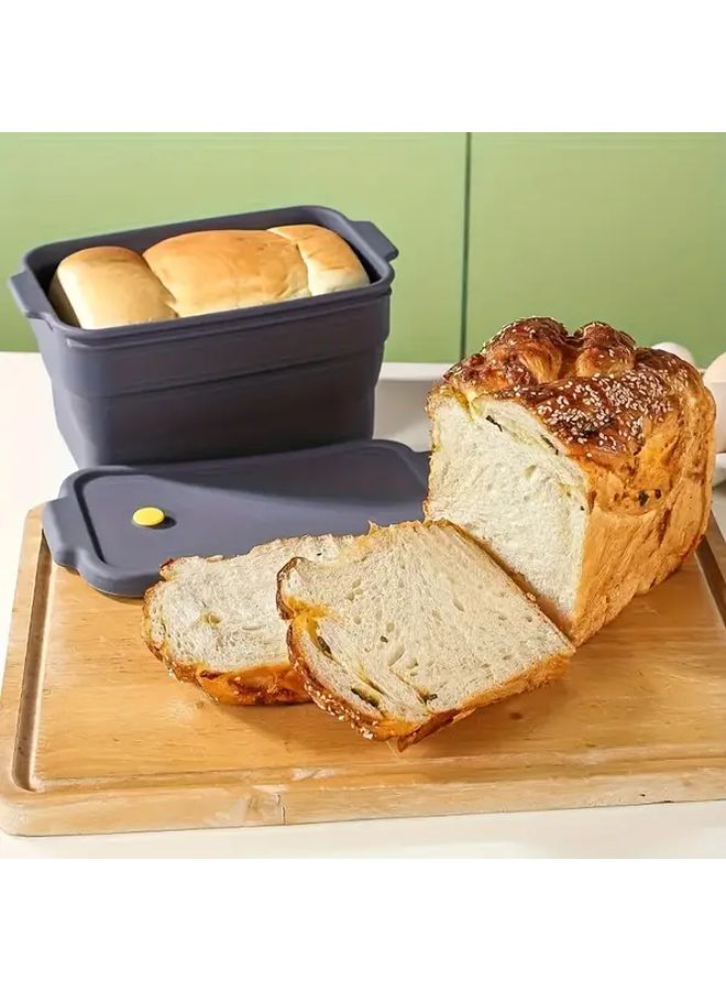 Gray Silicone Bread Pan with Lid Non-Stick Foldable Space Saving - Image 1