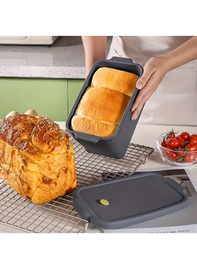 Gray Silicone Bread Pan with Lid Non-Stick Foldable Space Saving - Image 5