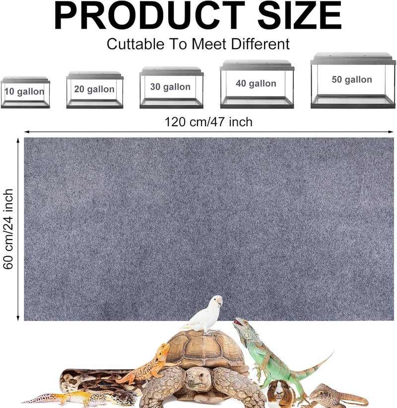 Haull 4 Pcs 24" x 47" Reptile Carpet Pet Terrarium Floor Liners Bedding Substrate Liner Supplies Reptile Cage Mat Tank Accessories for Lizard Bearded Dragon Tortoise Snake Leopard (Grey) - Image 2