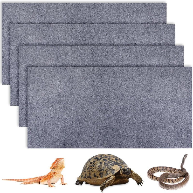 Haull 4 Pcs 24" x 47" Reptile Carpet Pet Terrarium Floor Liners Bedding Substrate Liner Supplies Reptile Cage Mat Tank Accessories for Lizard Bearded Dragon Tortoise Snake Leopard (Grey) - Image 1