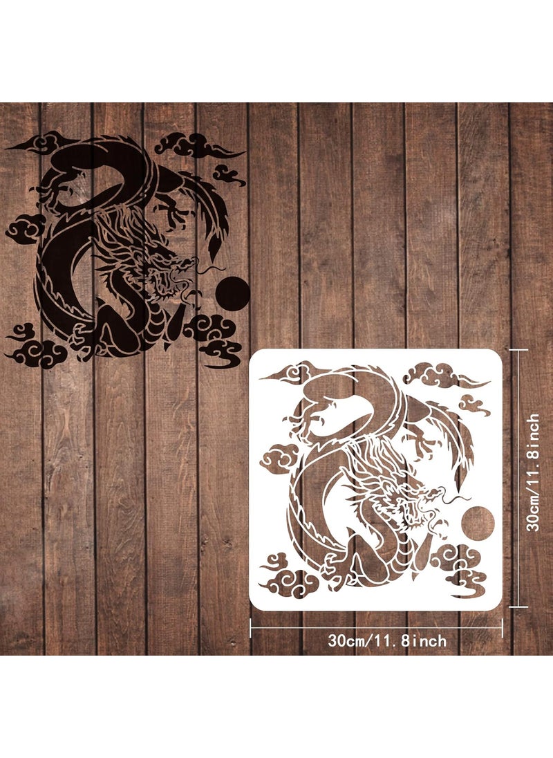 FINGERINSPIRE FINGERINSPIRE Dragon Stencil 11.8x11.8inch Reusable Asian Oriental Dragon Stencil for Painting on Wood, Tile, Paper, Fabric, Floor and Wall  - Image 2