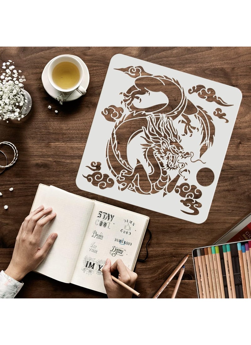 FINGERINSPIRE FINGERINSPIRE Dragon Stencil 11.8x11.8inch Reusable Asian Oriental Dragon Stencil for Painting on Wood, Tile, Paper, Fabric, Floor and Wall  - Image 3