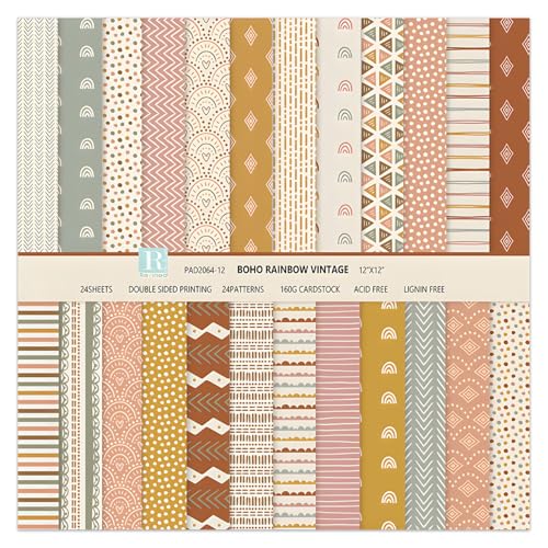 WLXTREE Boho Pattern Scrapbook Paper,24 Sheets 12 Designs Folded Flat Scrapbooking Paper Double Sided Colorful Decorative Craft Scrap Book Paper For Card Making Art Photo Album,12x12 Inch - Image 1