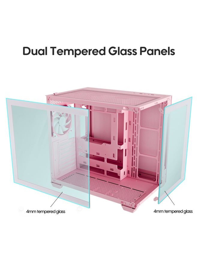 Vetroo AL900 ATX PC Case with 270° Full View Tempered Glass, Pre-Installed ARGB & PWM FDB Fan, Supports 360mm Radiator & 10 Fans, Type-C Ready, for 40 Series GPUs (Pink) - Image 2