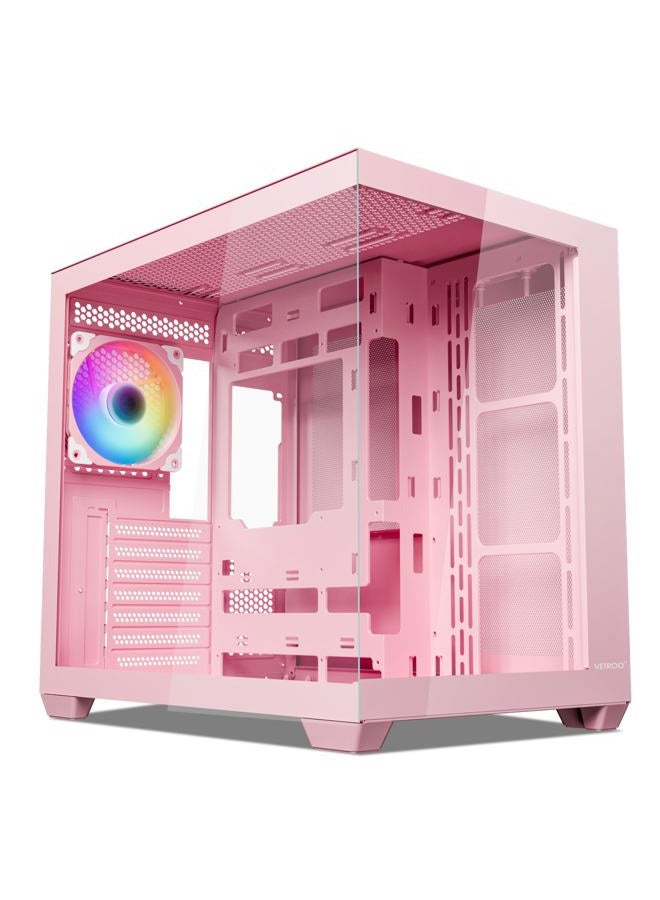 Vetroo AL900 ATX PC Case with 270° Full View Tempered Glass, Pre-Installed ARGB & PWM FDB Fan, Supports 360mm Radiator & 10 Fans, Type-C Ready, for 40 Series GPUs (Pink) - Image 1