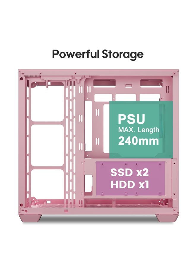Vetroo AL900 ATX PC Case with 270° Full View Tempered Glass, Pre-Installed ARGB & PWM FDB Fan, Supports 360mm Radiator & 10 Fans, Type-C Ready, for 40 Series GPUs (Pink) - Image 4
