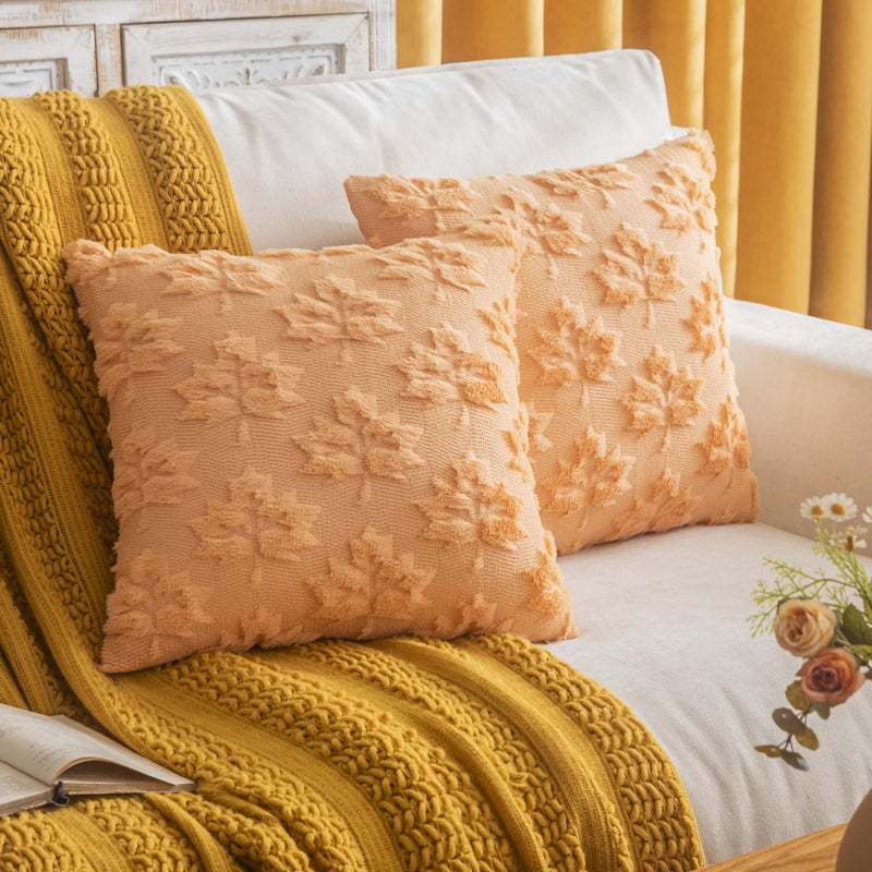Cosibono Maple Leaf Fall Throw Convels Covers 18 "" X18 "مجموعة من 2 أغطية وسادة مزرعة مزرعة من الذهب الفاتح لحضور خريف العطلة. - Image 1