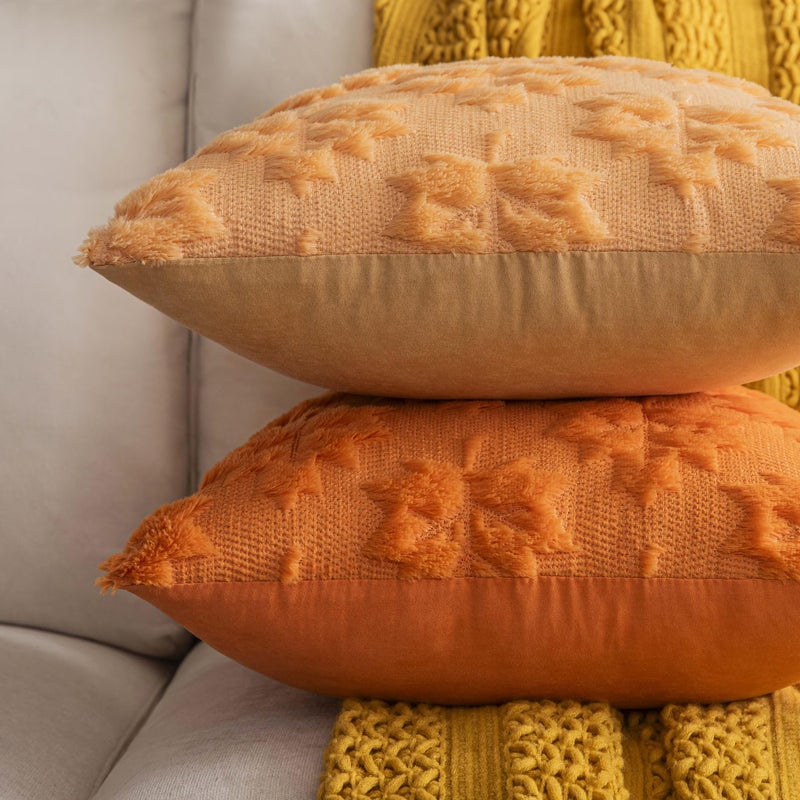 Cosibono Maple Leaf Fall Throw Convels Covers 18 "" X18 "مجموعة من 2 أغطية وسادة مزرعة مزرعة من الذهب الفاتح لحضور خريف العطلة. - Image 2