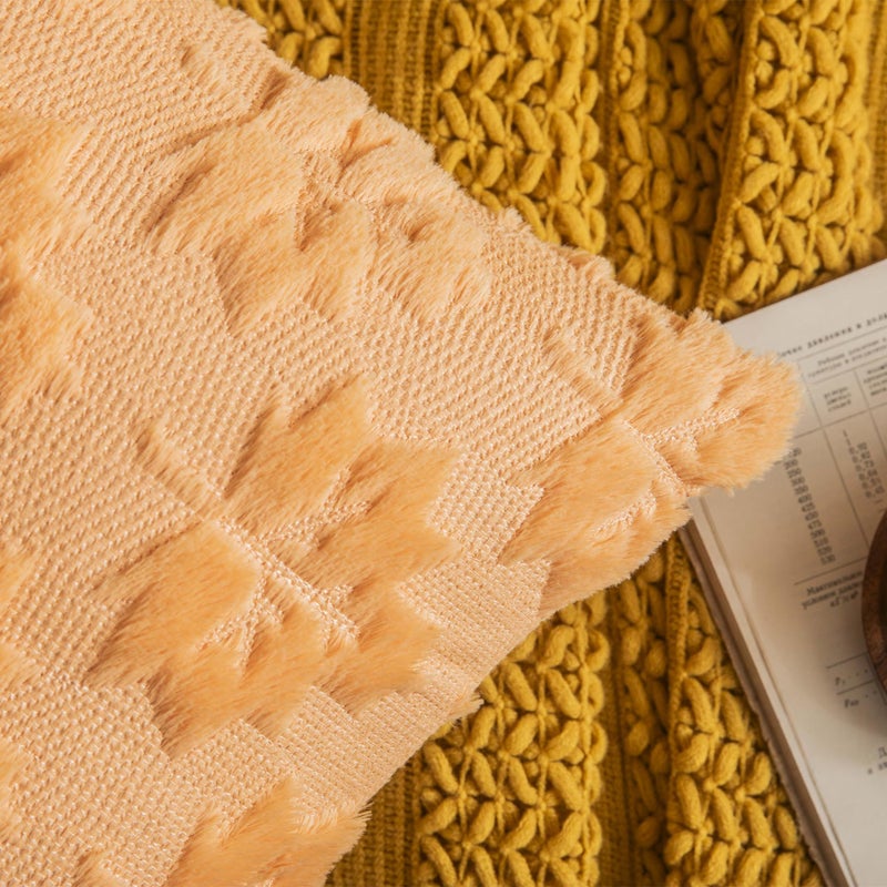 Cosibono Maple Leaf Fall Throw Convels Covers 18 "" X18 "مجموعة من 2 أغطية وسادة مزرعة مزرعة من الذهب الفاتح لحضور خريف العطلة. - Image 3
