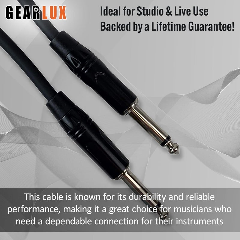 Gearlux كابل آلة موسيقية / كابل جيتار، 1/4 بوصة، مستقيم إلى مستقيم، أسود، 10 أقدام - عبوة 2 - Image 3