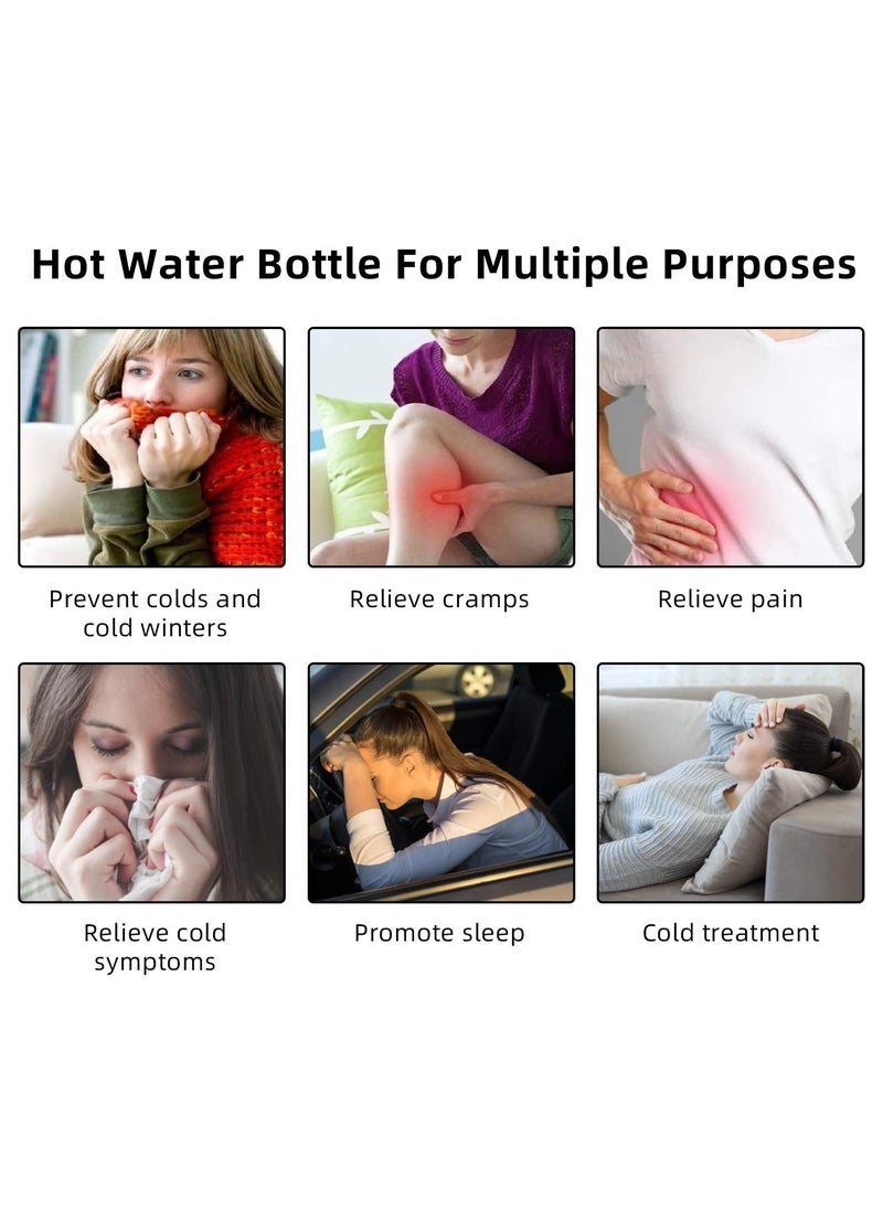Hot Water Bottle with Soft Cover 2 Liter, Classic Rubber Hot Water Bag for Cramps, Neck, Shoulders Pain Relief, Hot Cold Pack for Hot and Cold Therapy and Feet Warmer