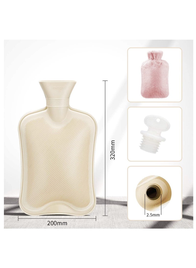Hot Water Bottle with Soft Cover 2 Liter, Classic Rubber Hot Water Bag for Cramps, Neck, Shoulders Pain Relief, Hot Cold Pack for Hot and Cold Therapy and Feet Warmer