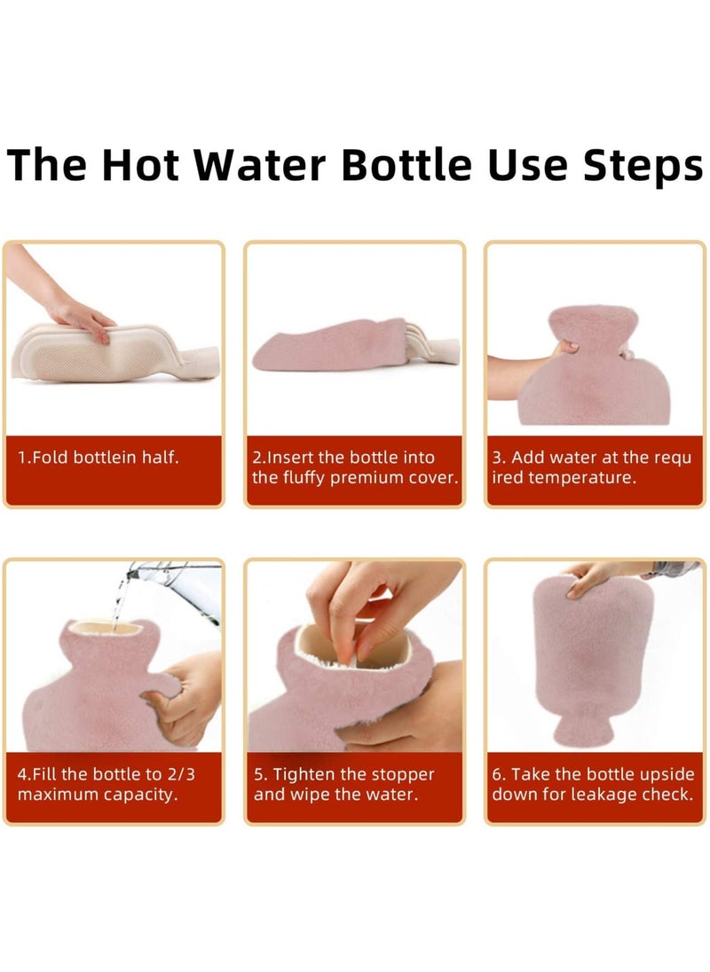 Hot Water Bottle with Soft Cover 2 Liter, Classic Rubber Hot Water Bag for Cramps, Neck, Shoulders Pain Relief, Hot Cold Pack for Hot and Cold Therapy and Feet Warmer