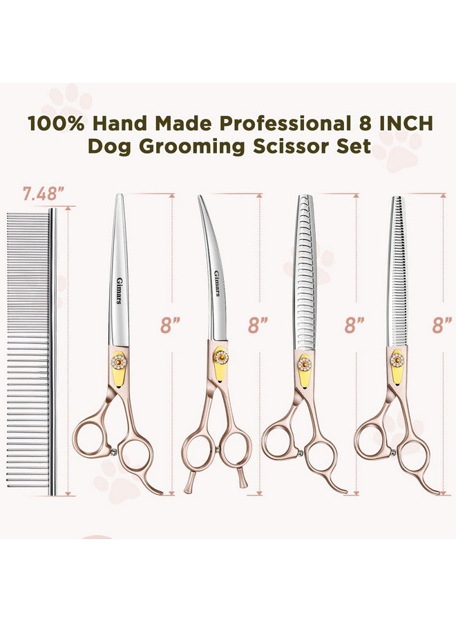جيمارس مقص احترافي للعناية بالكلاب من الفولاذ المقاوم للصدأ 440C مقاس 8 بوصات، شديد التحمل 6 في 1 - مقص مستقيم، رقيق، سميك، منحني ومشط، مقص مريح للعناية بالحيوانات الأليفة للكلاب والقطط - Image 2