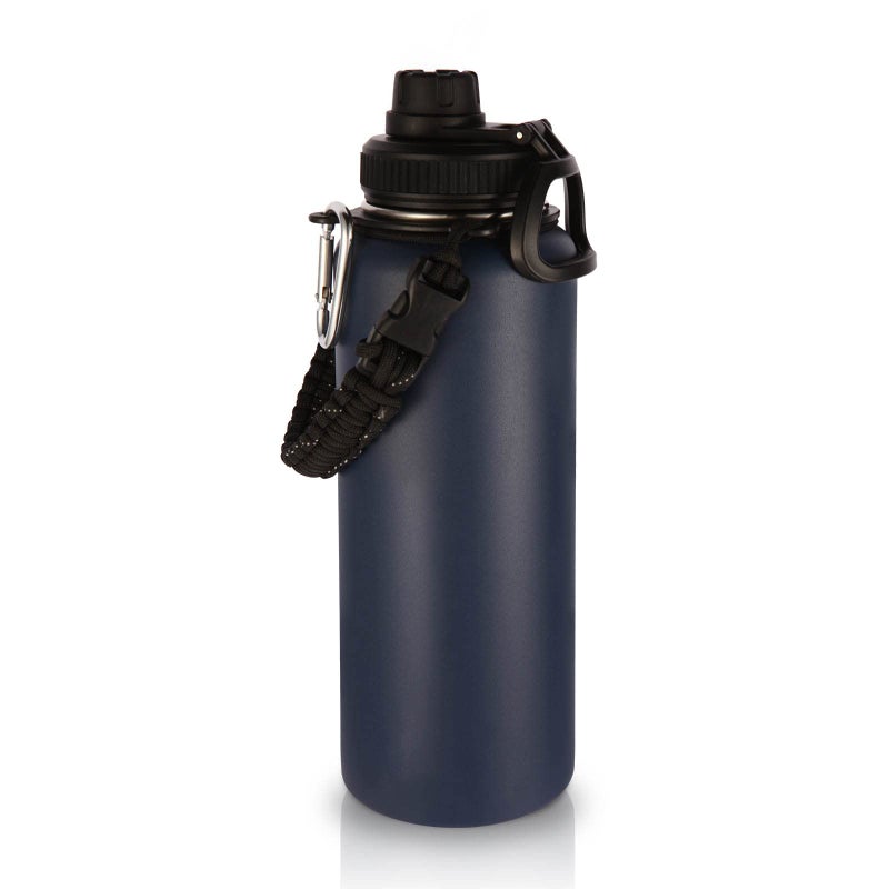 Volhoply 40 oz Insulated Water Bottles Paracord Handle Stainless Steel Bottle with Spout Lid Double Walled Vacuum Metal Travel Water Jug with Wide Mouth Navy1 Set - Image 2