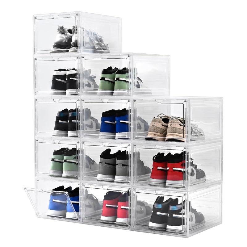 beehomay Large Shoe Boxes Clear Plastic Stackableï¼ŒDrop Front Shoe Box with Clear Door, Shoe Containers For Sneaker Display,Fit up to US Size12 - Image 1