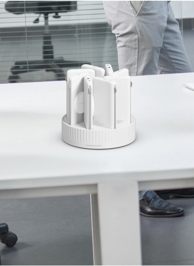 Powerology - 8-in-1 Power Station with 10000mAh Capacity/ 20W Power Delivery/ Quick Charge/ Wireless Charging Compatibility/ Type C & Lightning Head Built-in Cables/ All-in-One Powerbank Terminal - White - Image 1