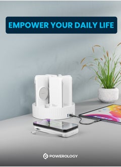 Powerology 8-in-1 Power Station with 10000mAh Capacity/ 20W Power Delivery/ Quick Charge/ Wireless Charging Compatibility/ Type C & Lightning Head Built-in Cables/ All-in-One Powerbank Terminal - White  - Image 5