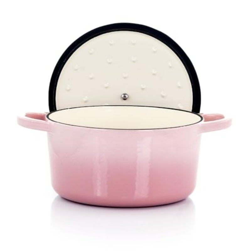 Artisan Round Enameled Cast Iron Dutch Oven for cooking, cast iron with enamel coating, blush pink, heat-retaining and even-heating - Image 3