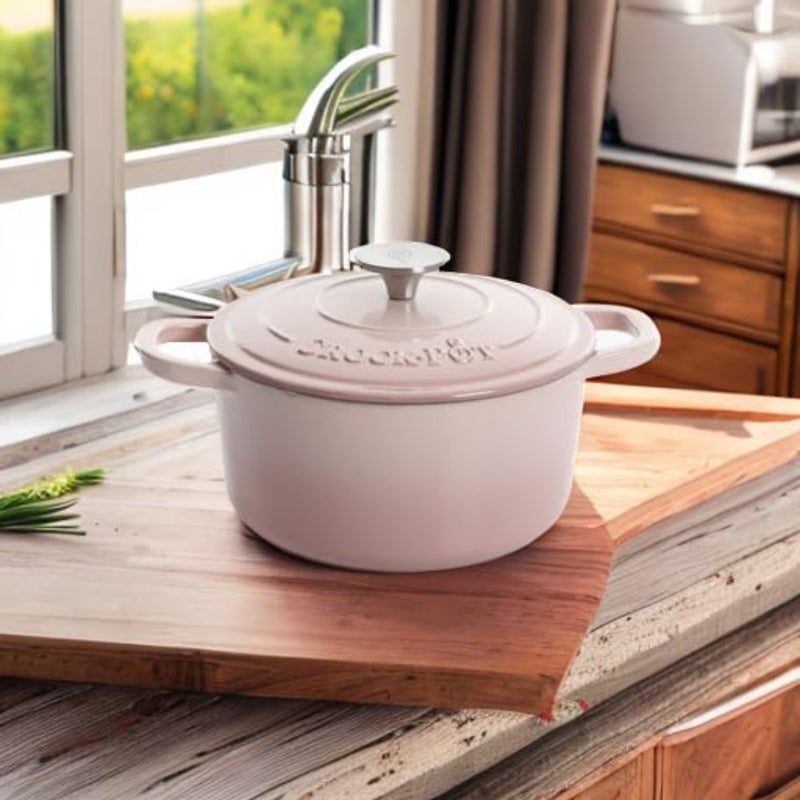 Artisan Round Enameled Cast Iron Dutch Oven for cooking, cast iron with enamel coating, blush pink, heat-retaining and even-heating - Image 5