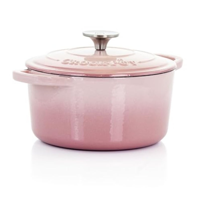 Artisan Round Enameled Cast Iron Dutch Oven for cooking, cast iron with enamel coating, blush pink, heat-retaining and even-heating - Image 1