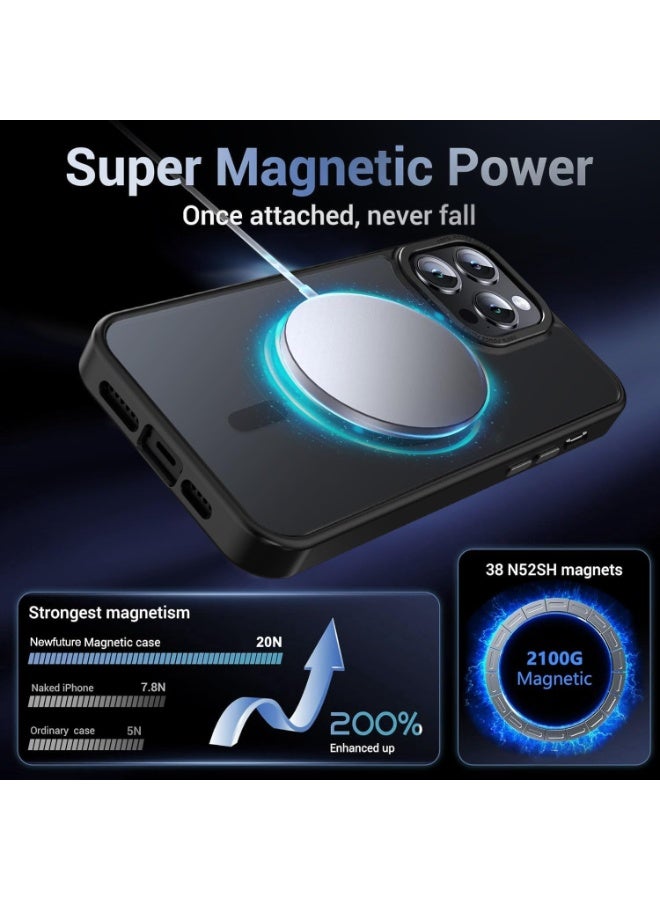 جراب هاتف محمول لهاتف آيفون 14 برو ماكس 6.7 بوصة [متوافق مع ماج سيف]، شفاف غير لامع، مغناطيسي، مقاوم للصدمات وبصمات الأصابع، أسود - Image 3