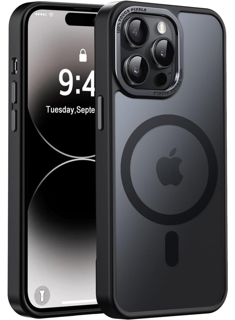 جراب هاتف محمول لهاتف آيفون 14 برو ماكس 6.7 بوصة [متوافق مع ماج سيف]، شفاف غير لامع، مغناطيسي، مقاوم للصدمات وبصمات الأصابع، أسود - Image 1
