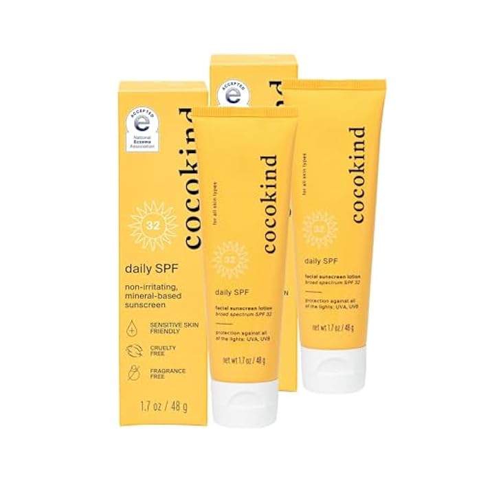 كوكوكيند واقي شمس يومي، واقي شمس معدني للوجه مع أكسيد الزنك، SPF 32، آمن للشعاب المرجانية، بدون رائحة، لجميع أنواع البشرة، غير سامة، خالي من التجارب على الحيوانات، عبوة 2، 1.7 أونصة سائلة