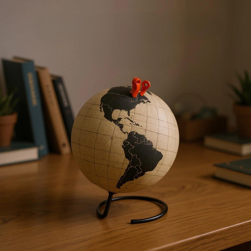 5.9 Inch Black World Globe With Push Pins On Cork Map And Metal Base Home Office Decor Gift - Image 3