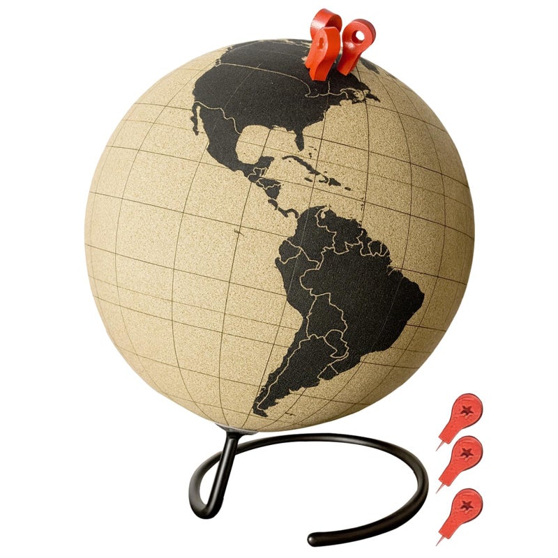5.9 Inch Black World Globe With Push Pins On Cork Map And Metal Base Home Office Decor Gift - Image 2