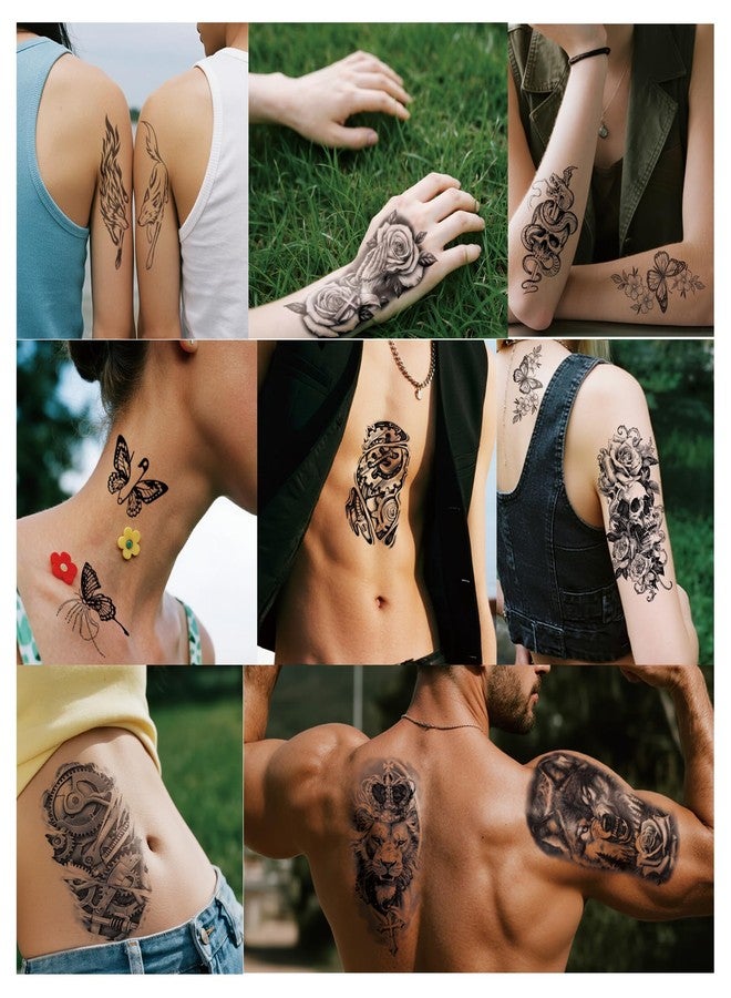 Metuu 92 Sheets Temporary Tattoos for Adults and Kids, Waterproof Realistic Tiger Lion Wolf Fake Tattoos, Classic Animal Body Art Stickers - Image 5