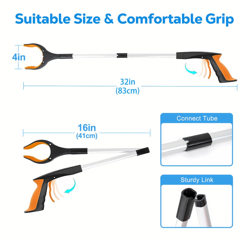 POPDA Grabber Reacher Tool - 32â€ Extra Long Foldable Gripper and Reaching Tool - Heavy Duty Pick Up Stick Grabbers for Seniors, Trash, Surgery Recovery Must Haves Gifts (Orange) - Image 3