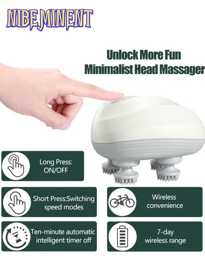 NIBEMINENT Electric Scalp Massager Multifunctional Waterproof Head Massager With 96 Kneading Nodes Rechargeable Head Scratcher For Hair Growth Stress Relax Relaxing Gifts For Women Men Her (White)  - Image 2