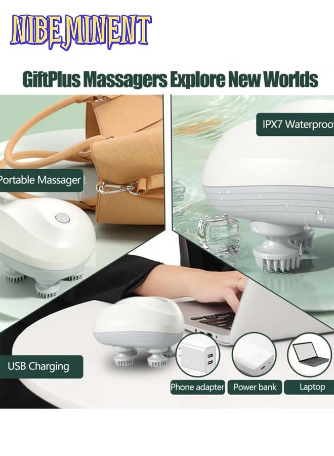 NIBEMINENT Electric Scalp Massager Multifunctional Waterproof Head Massager With 96 Kneading Nodes Rechargeable Head Scratcher For Hair Growth Stress Relax Relaxing Gifts For Women Men Her (White)  - Image 4