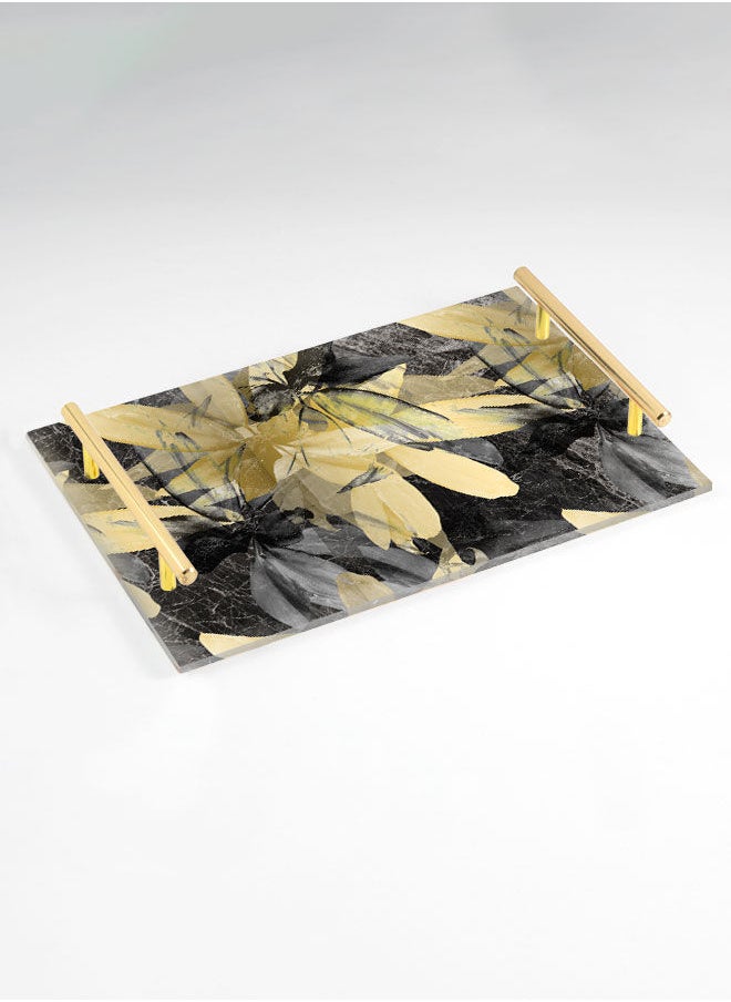 LOWHA Decorative Acrylic Serving Tray with Gold Color Metal Handles Flower Marble 20x30cm  - Image 1