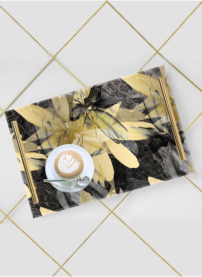 LOWHA Decorative Acrylic Serving Tray with Gold Color Metal Handles Flower Marble 20x30cm  - Image 5
