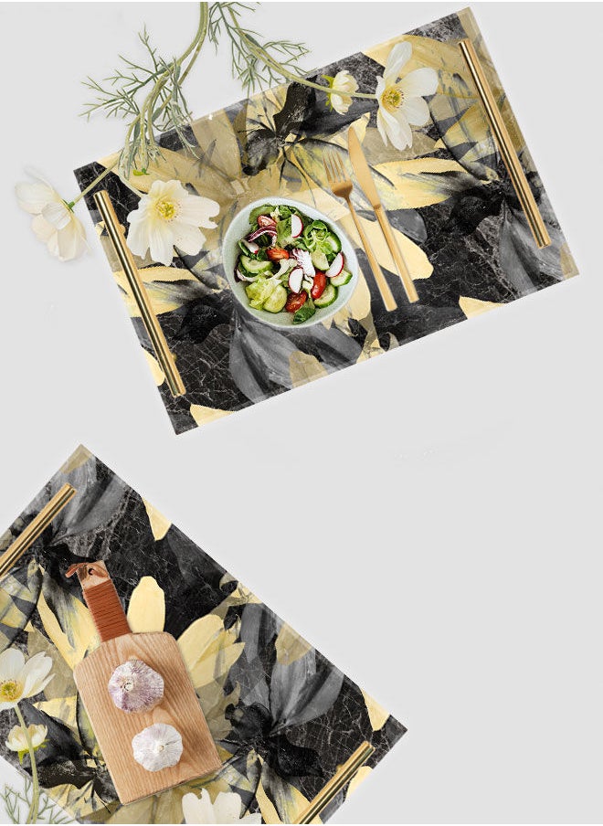 LOWHA Decorative Acrylic Serving Tray with Gold Color Metal Handles Flower Marble 20x30cm  - Image 4