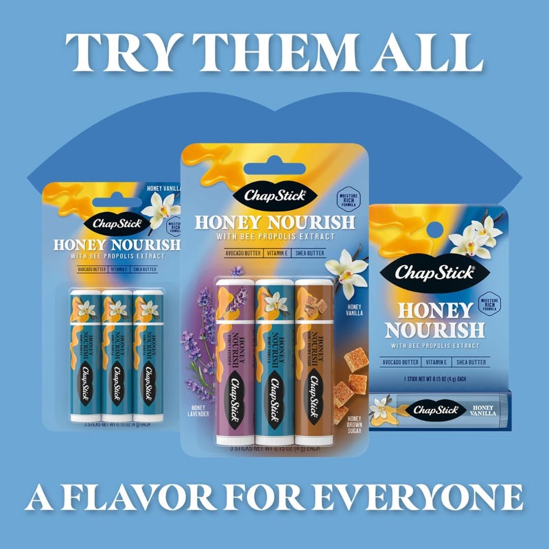 ChapStick Lip Balm Honey Nourish Flavors Honey Lavender, Honey Vanilla, Honey Brown Sugar, 3CT BC .45OZ - Image 5