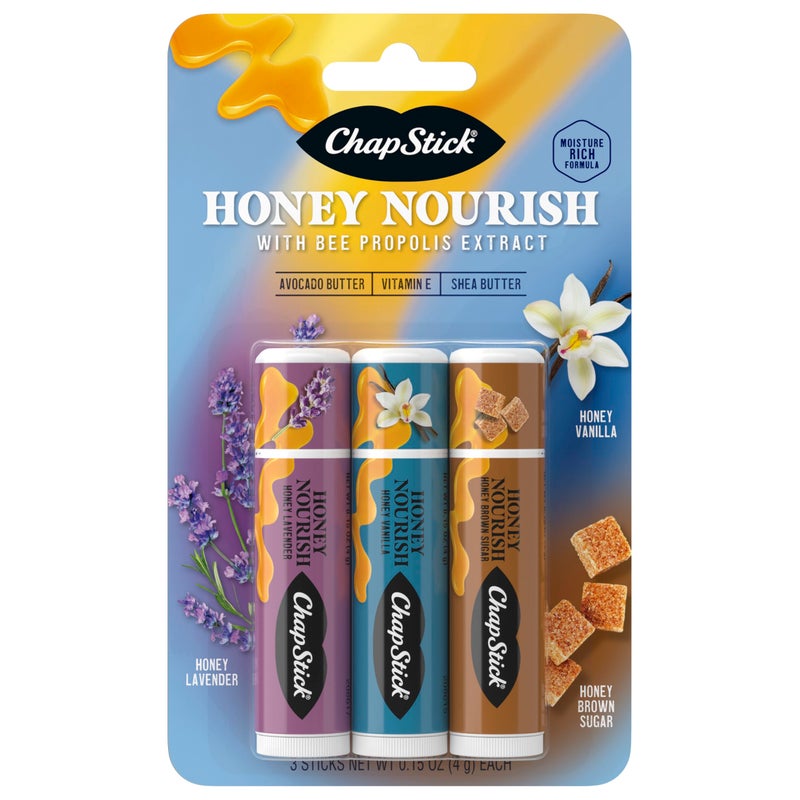 ChapStick Lip Balm Honey Nourish Flavors Honey Lavender, Honey Vanilla, Honey Brown Sugar, 3CT BC .45OZ - Image 1