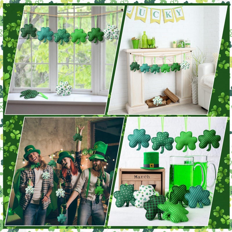 Breling 12 Pieces St Patrick's Day Felt Shamrocks Ornaments for Tree 4.72 Inch 3D Shamrocks Hanging Decorations Small Green Felt Hanging Decoration for Wedding Anniversary Party Decor DIY Crafts - Image 5