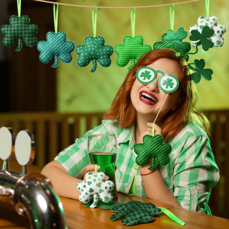 Breling 12 Pieces St Patrick's Day Felt Shamrocks Ornaments for Tree 4.72 Inch 3D Shamrocks Hanging Decorations Small Green Felt Hanging Decoration for Wedding Anniversary Party Decor DIY Crafts - Image 2