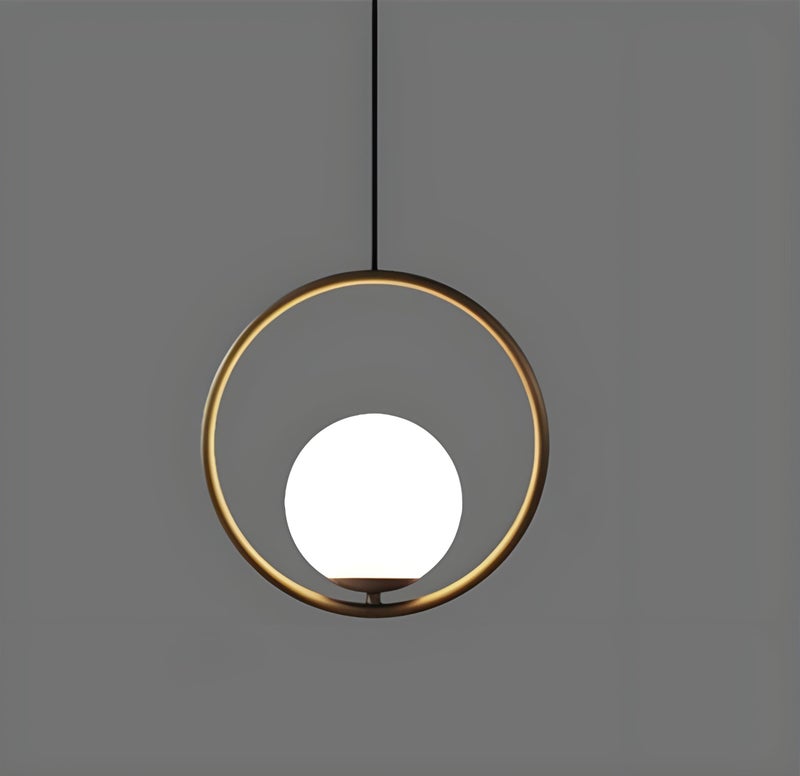 RBSK Gold Metal Ring & White Lampshade Pendant Light, Circular Ceiling Lamp (Without Bulb) - Image 2