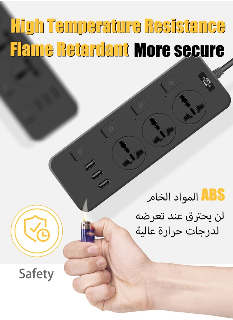 POWER - Power Strip 2500W high-power Contact with 3 traditional sockets Multiple USB Plug Socket For Phone Charging 2m Extension Cable - Image 1
