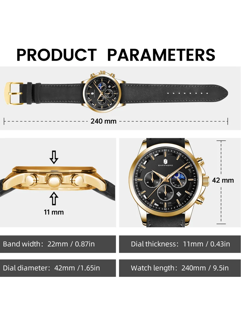 Sapphero  Watches for Men Analog Watch Mens Watches Waterproof Watch Silver Watch Quartz Chronograph Date Men's Wrist Watches Stainless Steel Casual Luxury Gifts for Men Unique Mens Dress Watch for Men | Best Price UAE