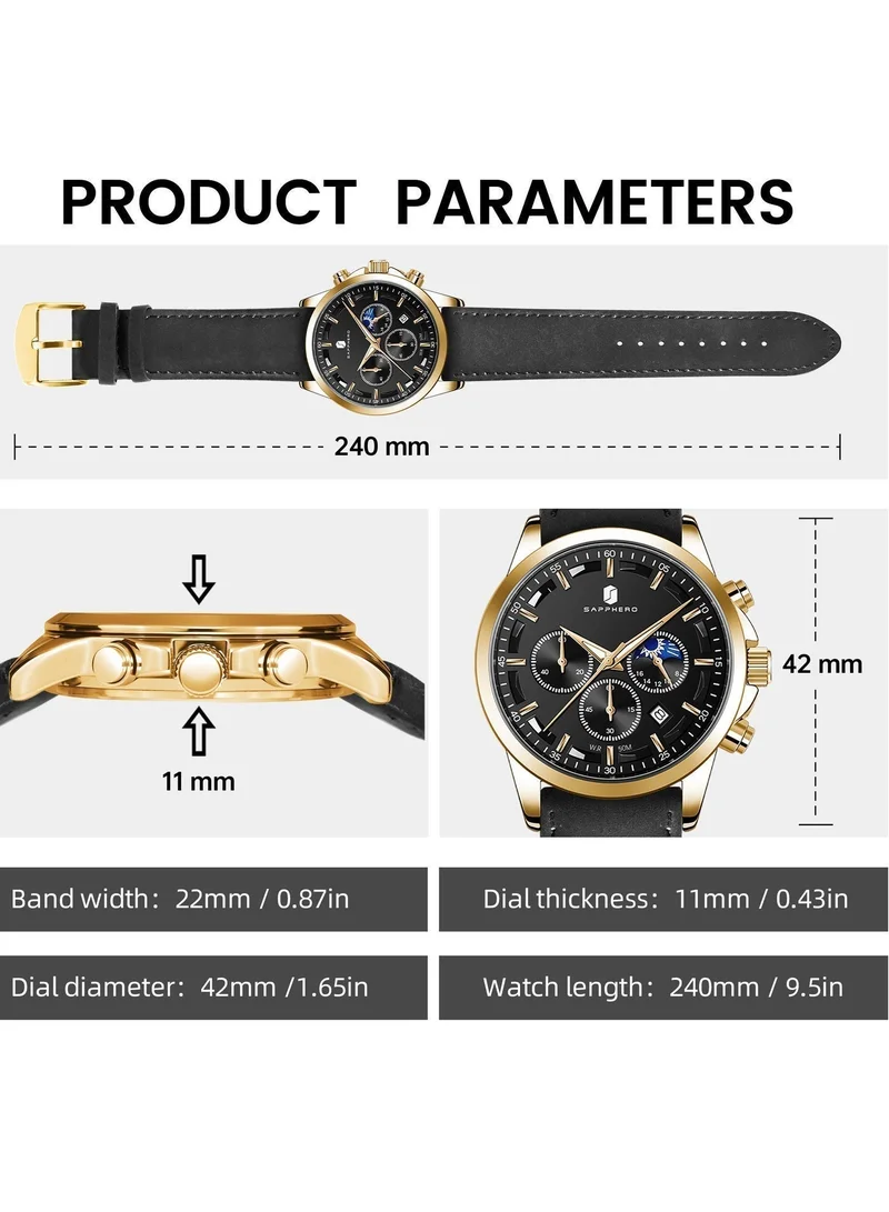 Sapphero  Watches for Men Analog Watch Mens Watches Waterproof Watch Silver Watch Quartz Chronograph Date Men's Wrist Watches Stainless Steel Casual Luxury Gifts for Men Unique Mens Dress Watch for Men | Best Price UAE